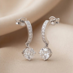1.46 CT Round Diamond Solitaire Pavé Bar Drop Earrings