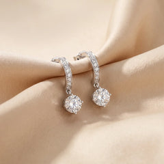 1.46 CT Round Diamond Solitaire Pavé Bar Drop Earrings