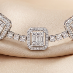 1.33 CT Baguette & Round Diamond Halo Station Bracelet