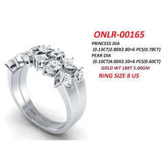 1.38 CT Princess-cut & Pear Diamond Double Row Ring