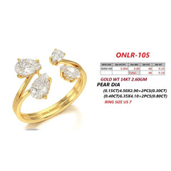 1.29 CT Pear & Round Diamond Open Cuff Ring
