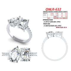 2.36 CT Emerald-cut & Pear Diamond Toi et Moi Ring