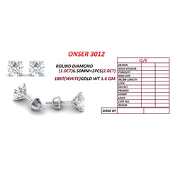 2.00 CT Round Diamond Screw Back Stud Earrings
