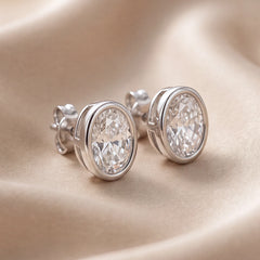 1 CT Oval Diamond Bezel Solitaire Stud Earrings