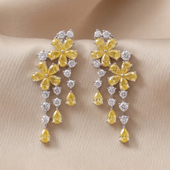 4.26 CT Pear Yellow Floral Diamond Cascading Chandelier Earrings