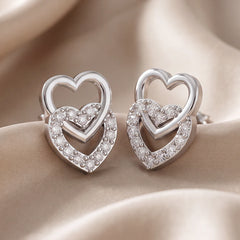 0.25 CT Diamond Double Heart Studs