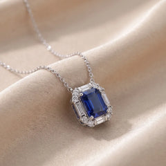 3.67 CT Emerald & Baguette-Cut Sapphire Halo Pendant