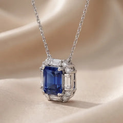 3.67 CT Emerald & Baguette-Cut Sapphire Halo Pendant
