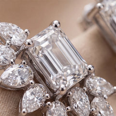3.18 CT Emerald-Cut Diamond & Pear Cluster Stud Earrings