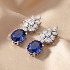 8.18 CT Oval Sapphire Cluster Drop Earrings
