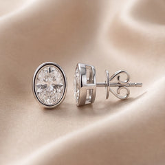 1 CT Oval Diamond Bezel Solitaire Stud Earrings