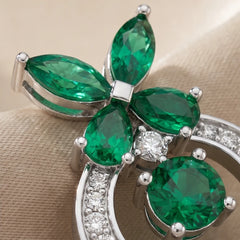 3.08 CT Green Emerald Floral Cluster Open Circle Drop Earrings
