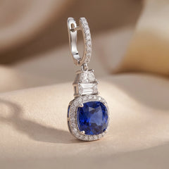 6.96 CT Cushion Sapphire Halo Huggie Hoop Earrings