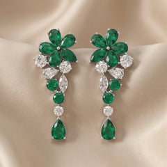 8.16 CT Multi Shape Emerald & Diamond Floral Cascading Drop Earrings