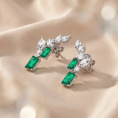 3.1 CT Emerald & Diamond Vertical Two-Stone Climber Earrings
