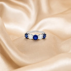 2.96 CT Round Sapphire & Diamond Half Eternity Band