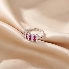 1.58 CT Round Ruby Diamond Cluster Ring