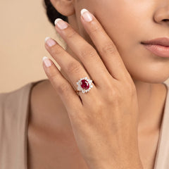 4.14 CT Oval Ruby Halo Ring