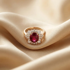 4.14 CT Oval Ruby Halo Ring