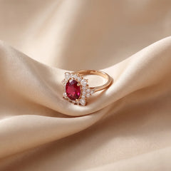 4.14 CT Oval Ruby Halo Ring