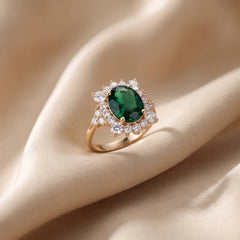 3.34 CT Oval Emerald Halo Ring