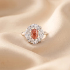 2.74 Radiant Cut Fancy Orange Pink Diamond Halo Ring