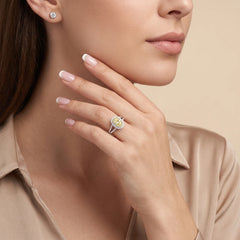 2.77 CT Oval Cut Double Halo Yellow Diamond Ring