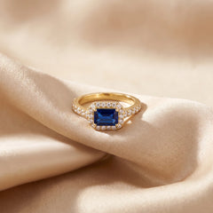 1.53 CT Emerald-Cut Sapphire Diamond Halo Ring