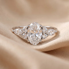 2.10 CT Oval Cut Cluster Side Stone Ring