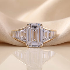4.58 CT Emerald Cut Three Stone Ring – Baguette Sides