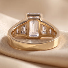 4.58 CT Emerald Cut Three Stone Ring – Baguette Sides