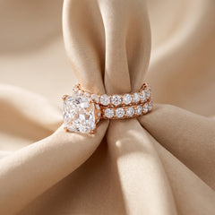 12.16 CT Cushion Solitaire Pavé Twin Band Ring