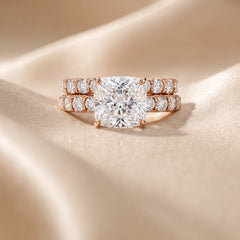 12.16 CT Cushion Solitaire Pavé Twin Band Ring