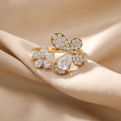 1.15 CT Flower & Butterfly Open Ring