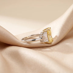 7.25 CT Radiant Cut Three Stone Ring – Yellow Diamond Center