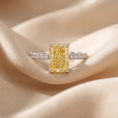 2.94 CT Radiant Cut Yellow Diamond Solitaire Pavé Ring