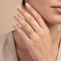 2.94 CT Radiant Cut Yellow Diamond Solitaire Pavé Ring