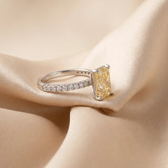 2.94 CT Radiant Cut Yellow Diamond Solitaire Pavé Ring