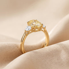 1.32 CT Oval Cut Three Stone Ring - Yellow Diamond