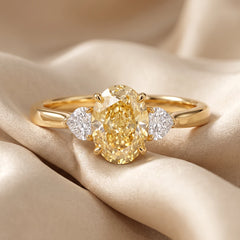 1.32 CT Oval Cut Three Stone Ring - Yellow Diamond
