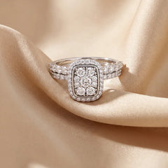 1.11 CT Cushion Cluster Halo Twin Ring