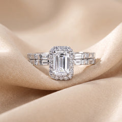 2.08 CT Emerald Cut Halo Ring