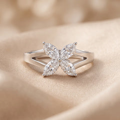 0.82 CT Marquise Cut Flower Ring