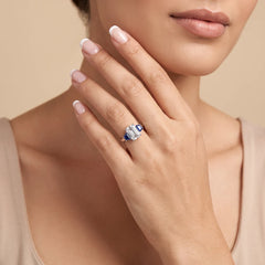 2.71 CT Emerald Cut & Taper Sapphire Three Stone Ring
