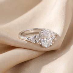 2.84 CT Oval & Pear Three Stone Ring
