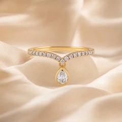 0.40 CT Chevron Pavé Ring with Dangling Pear Drop