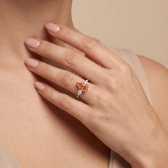 3.78 CT Pear Cut Orange-Pink Three Stone Pave Band Ring
