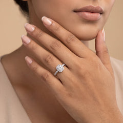 0.84 CT Radiant Halo Ring with Pavé Band
