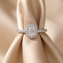 0.84 CT Radiant Halo Ring with Pavé Band
