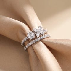 1.11 CT Hexagon & Floral Cluster Split-Shank Ring